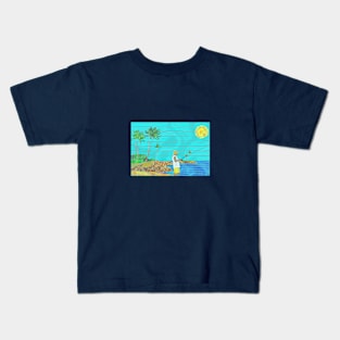 Fisherman and Kōlea at Kāhala Beach Kids T-Shirt